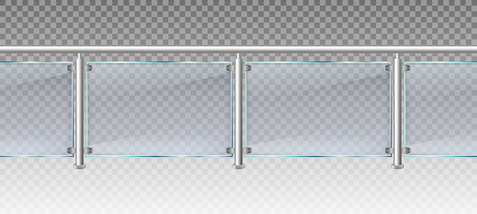 Realistic Glass Fence. Glass Balustrade With Metal Railings, Bal